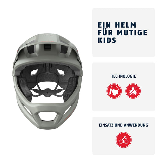 ABUS MTB helmet YouDrop FF - Fullface helmet for kids and teenagers - perfect for getting into mountain biking - with removable chin guard - Grey, Size S