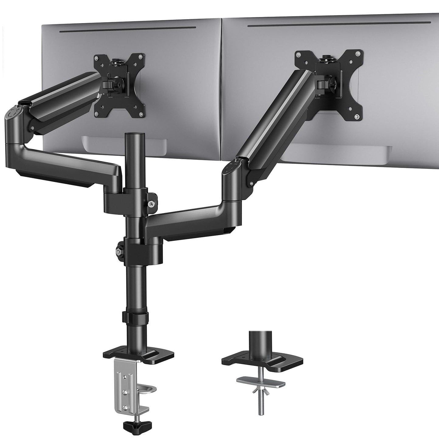 HUANUO Monitor Mount 2 Monitors 13-32 Inch, Height Adjustable Screen Mount with Long Arm, VESA 75/100mm, Increased Load Capacity 2-9 kg, 2 Mounting Options