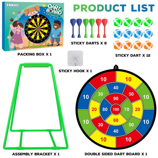 29" Double-sided Dart Board Set for Kids Game with 12 sticky balls, 6 darts, throwing game, indoor/outdoor sports fun party game, toy, birthday gifts for 3 4 5 6 7 8 9-12 year old boys girls