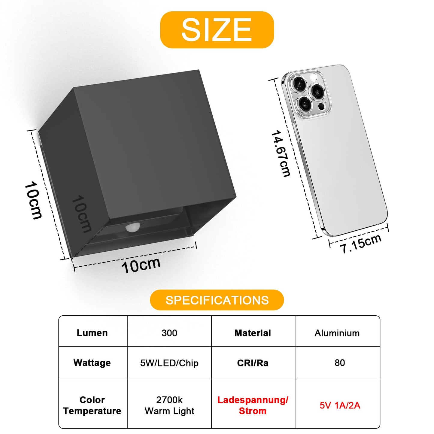 Aipsun 2 Pack Wireless Battery Wall Light with Motion Sensor, 5500mAh Wall Light Up and Down Indoor LED Wall Light, 5W, Aluminum, 3000K Warm White, Suitable for Hallways and Stairs (Anthracite)