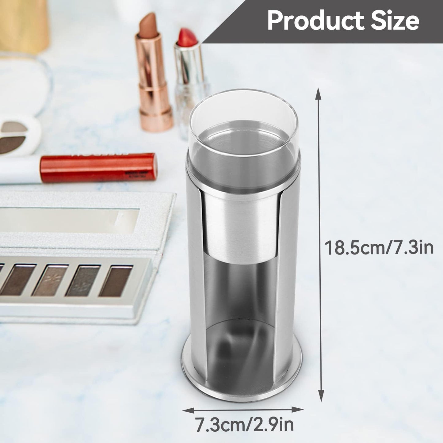 HERCHR 2-in-1 stainless steel cotton swab holder, makeup cotton pads dispenser, organizer, qtip holder, dispenser with acrylic lid for bathroom vanity, 18.5 x 7.3 cm