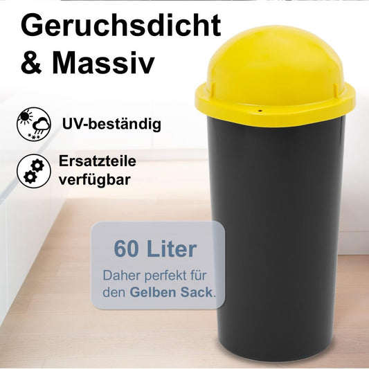 KUEFA HD 60L trash bag stand, trash can, with clamp ring for yellow bag/trash bag, solid, odor-proof and UV-resistant, universally applicable (yellow)