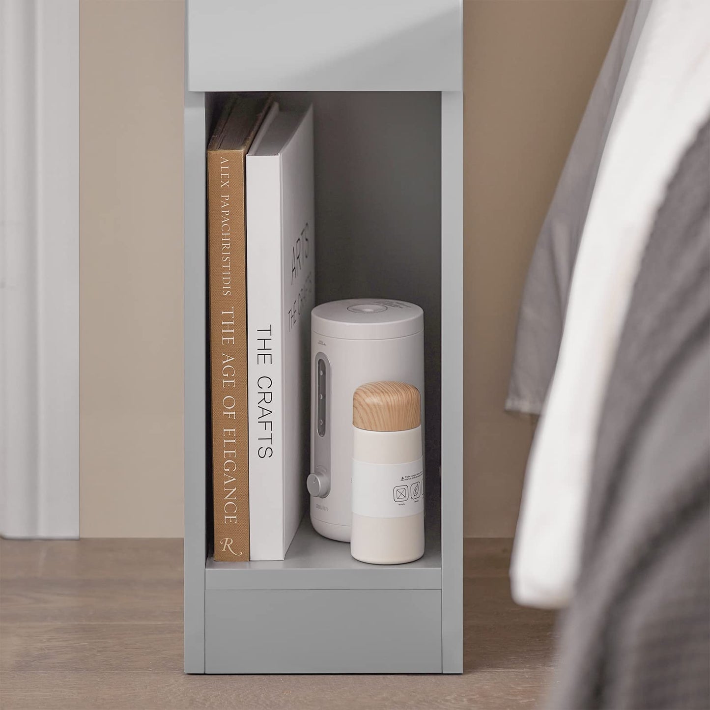 SoBuy slim bedside table with drawer and shelf nightstand for bedroom living room light grey B20 x D35 x H60 cm FBT111-HG