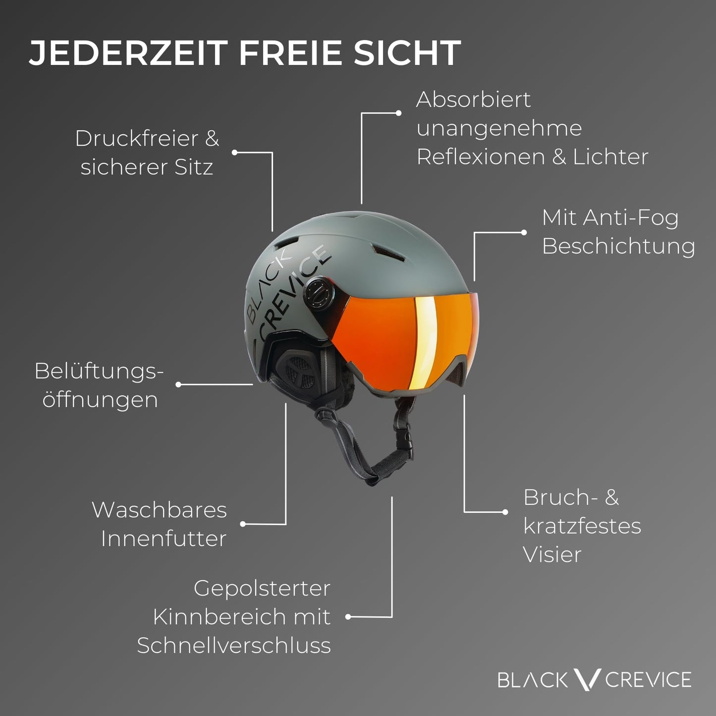 Black Crevice ski helmet Vail with visor, neon yellow, M (55-58 cm)