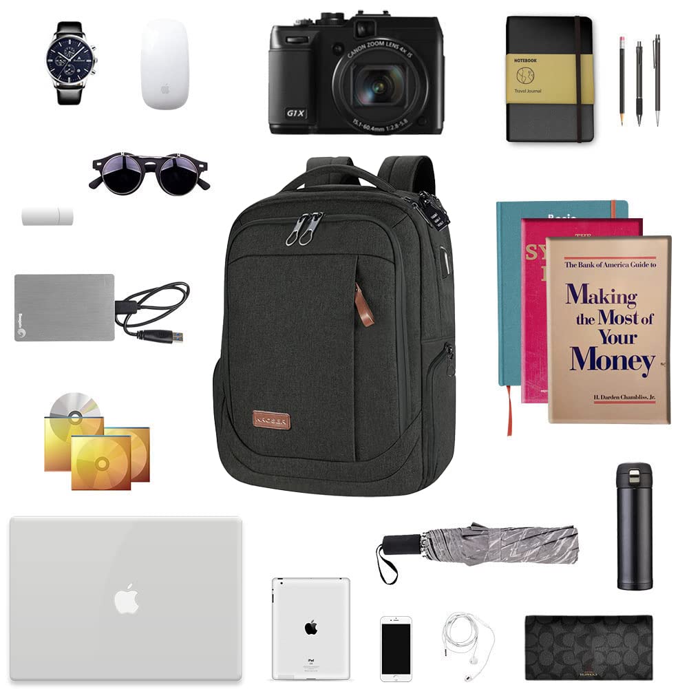 KROSER Laptop Backpack 17.3 Inch Carry-on Daypack Water-Resistant Multifunctional Laptop Bag for Business/Travel/Women/Men-Black