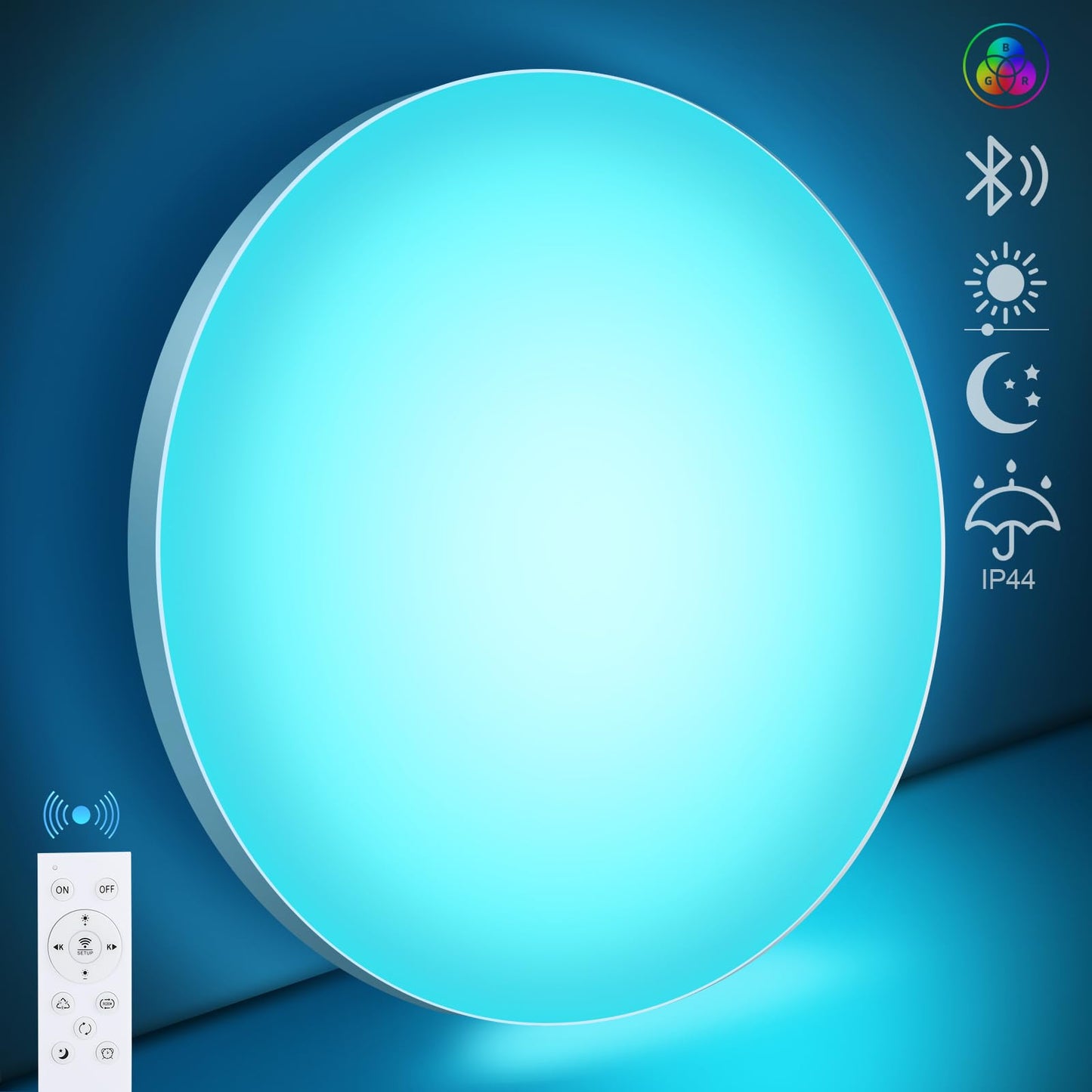 OPPEARL LED Ceiling Light Dimmable with Remote Control, 24W 16 Million RGB Color Changing Smart LED Ceiling Light Controllable via App, 2400LM Ceiling Lighting Ø30CM Lamp for Living Room Bedroom, White