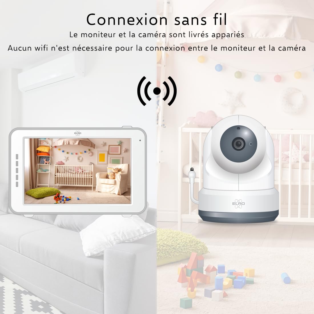 ELRO BC3000-2 Baby Monitor Royale with 12.7 cm touchscreen monitor HD and app with extra camera, 1 unit (1 pack)