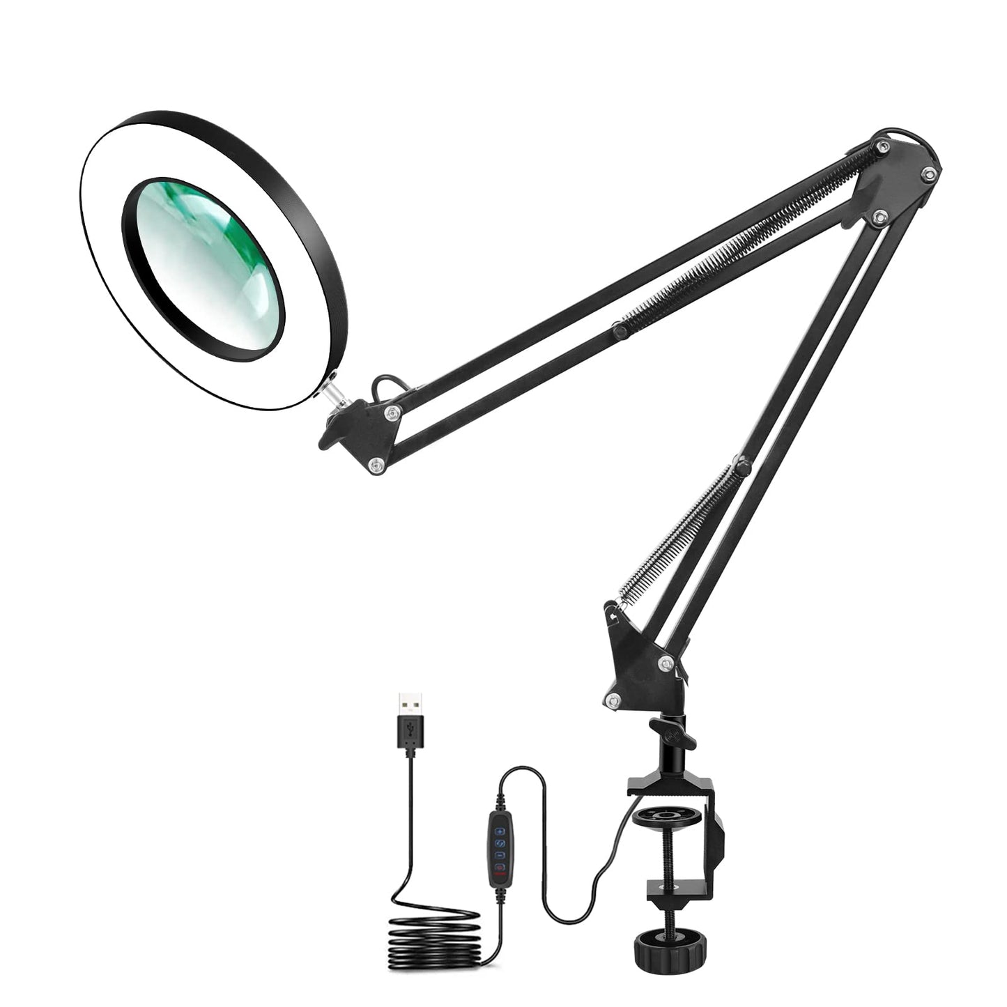 NEWACALOX Desk LED Magnifying Lamp, dimmable Super Bright Adjustable Desk Lamp with 5X Magnifying Glass, 3-color illuminated Magnifier with Daylight and Adjustable Swing Arm.