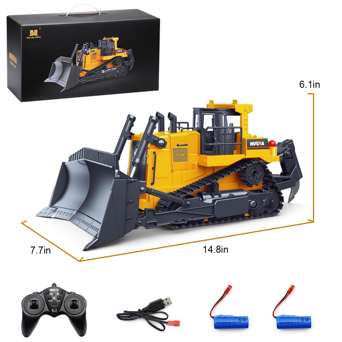 fisca RC Bulldozer, Remote Control 1/16 Fully Functional Construction Vehicle Remote Control Heavy Bulldozer, 2.4 GHz 11-Channel Dozer Front Loader Toy with Light and Sound for Kids