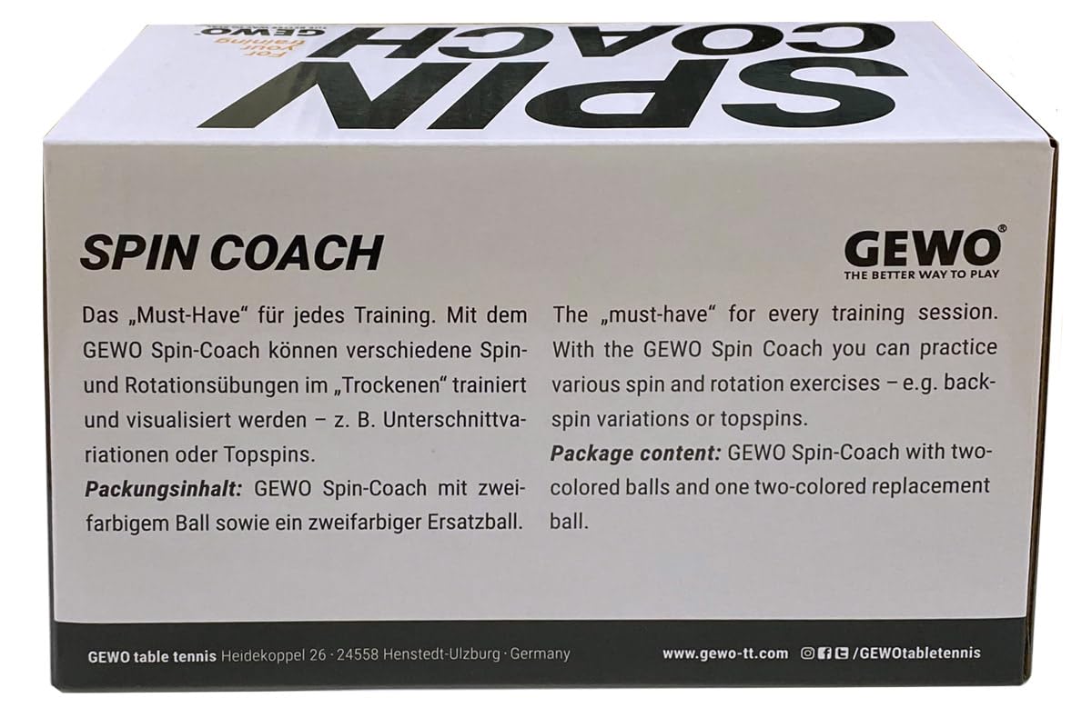 GEWO Spin Coach Table Tennis Spin Trainer - Training aid with suction cup & flexible arm - Ping Pong ball for spin exercises - Perfect for kids & adults - Table tennis trainer for home