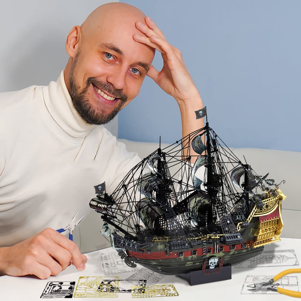 Piececool 3D Metal Puzzle Pirate Ship Queen Anne's Revenge, 3D Metal Puzzle Sailboat Ship Set, Model Ship for 340 stainless steel, Birthday Gift, Model Building Kit for Adults, 439 Pieces