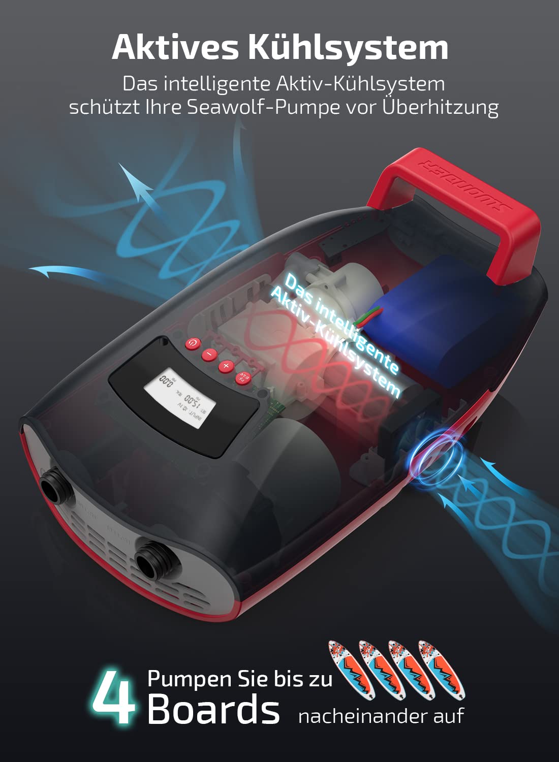 Swonder SUP Pump, Seawolf 20 PSI High Pressure Air Pump, 30% faster inflator with intelligent two-stage and automatic shut-off, for SUP kayaks, tents, towables (Black/Red)