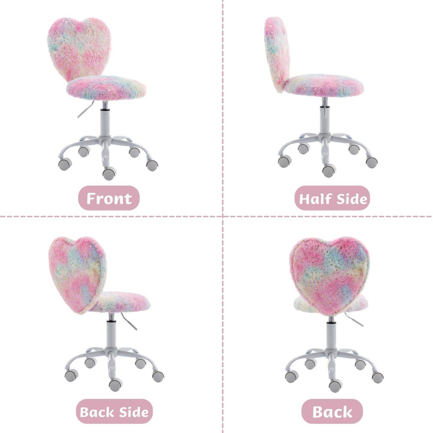 Washon Kids Swivel Chair Desk Chair Faux Fur Soft Youth Swivel Chair Height Adjustable Computer Chair for Kids/Bedroom (Colorful)
