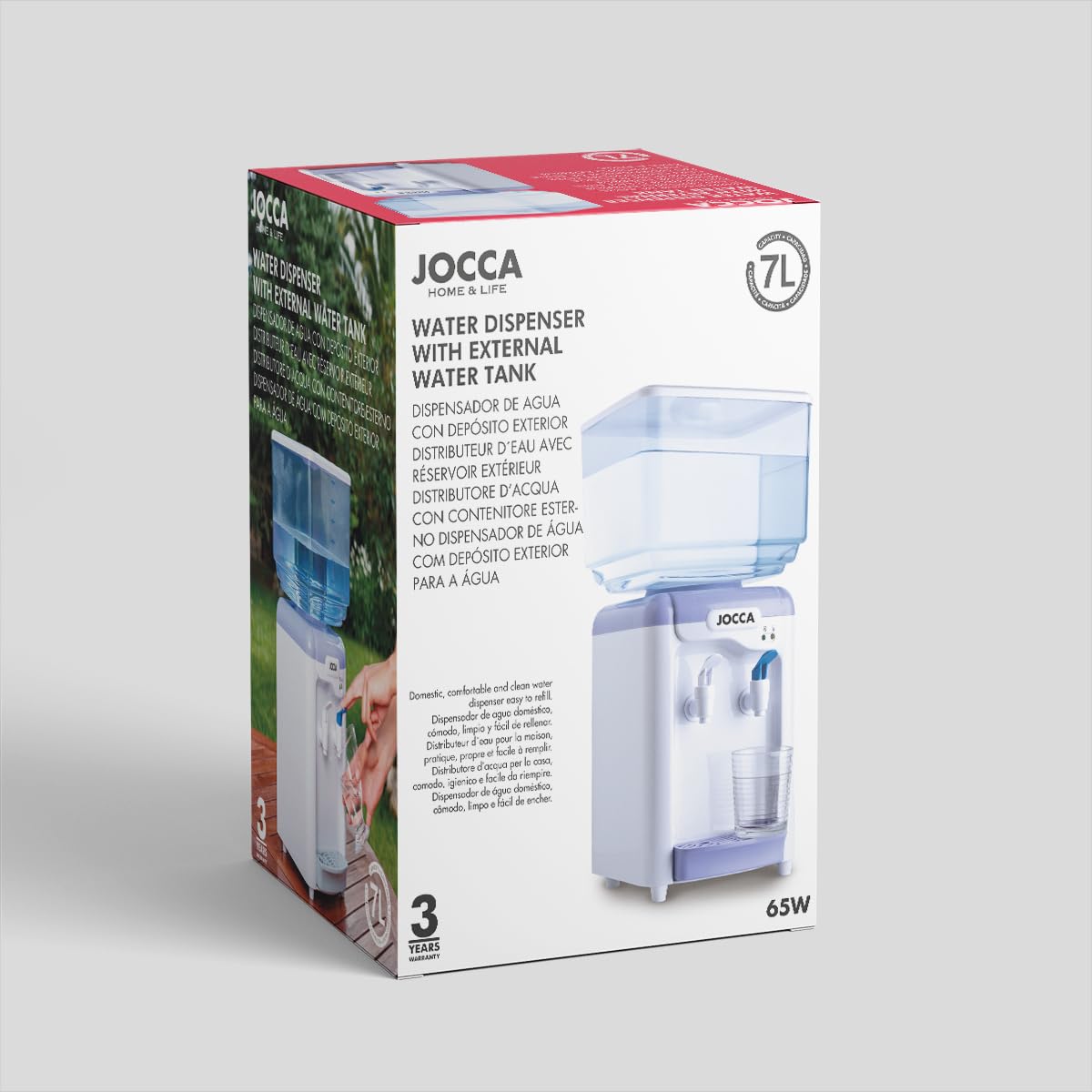 Jocca water dispenser with 7 liter tank, cooling system 10-15°C, BPA-free, White-Purple.