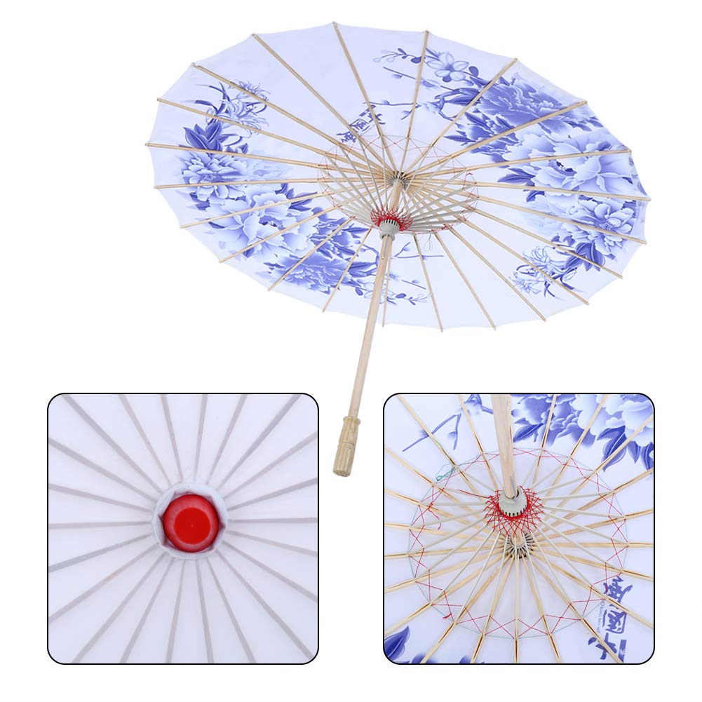 Haofy Japanese Umbrella, Flower Pattern, Oiled Paper Parasol, Art Decor, Windproof, Chinese Classical Dance Umbrella for Photography, Cosplay, Costume, Dance Performance, Wedding Prop (Blue)