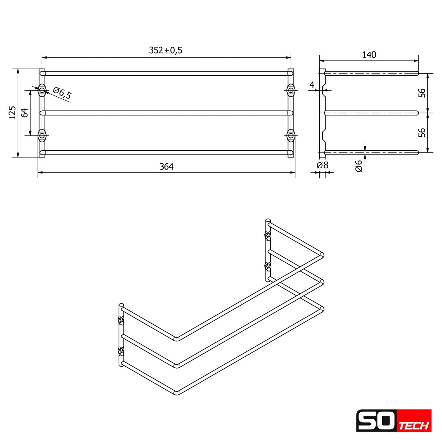 SOTECH baking tray holder for 3 baking trays (364 x 140 x 125 mm, polished chrome, for 600 mm cabinet width) grid shelf mounting - keeping things organized easily.
