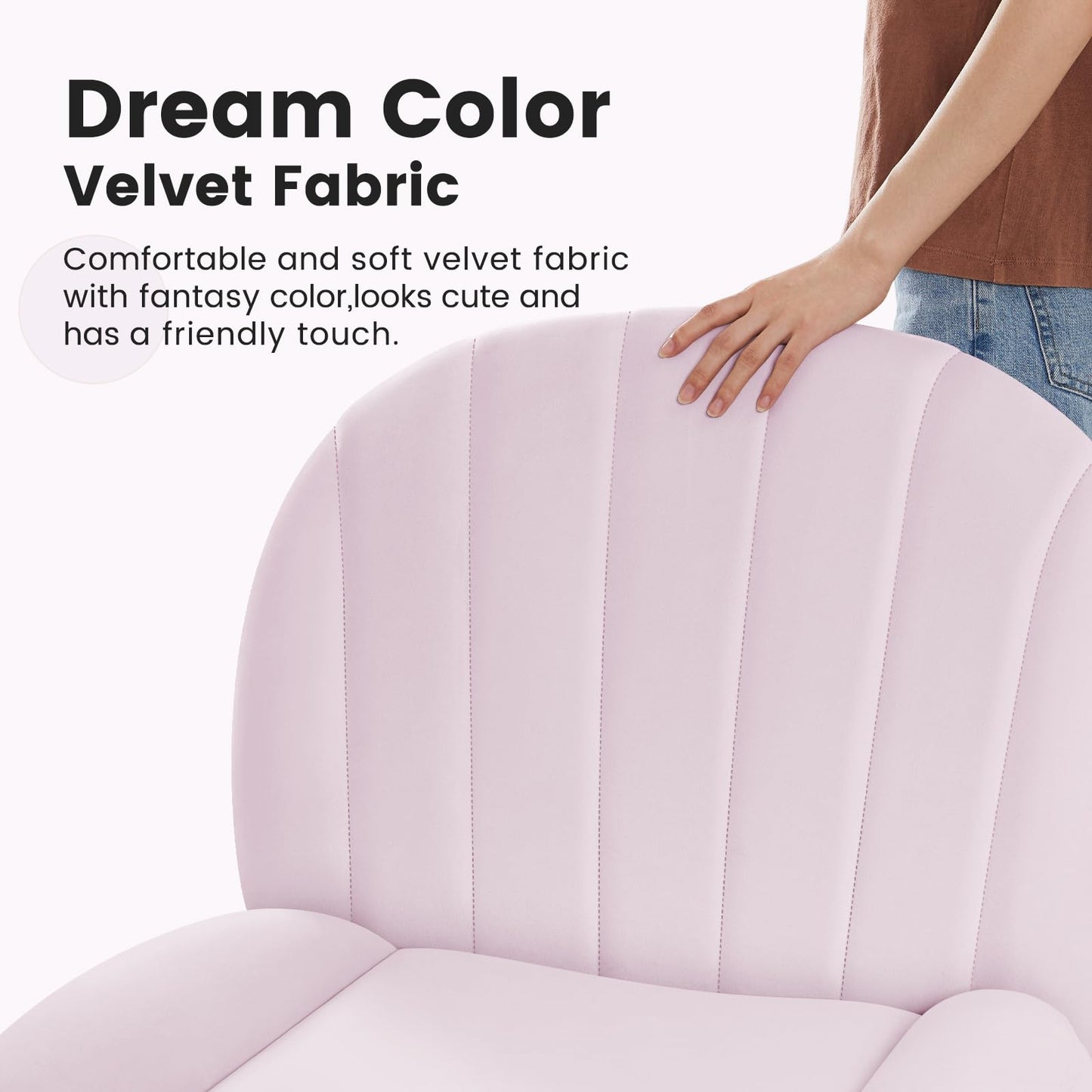 IWMH office chair without armrests, height adjustable swivel chair without casters, desk chair with fabric upholstery, ergonomic chair, reading chair with wider cushion for sitting cross-legged (Pink)
