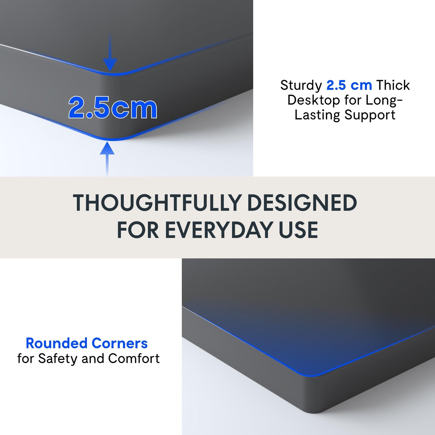 FLEXISPOT Tabletop 120x60 cm, 25 mm thick – Single-piece desktop, DIY office desk surface – Ideal for height-adjustable desks (Black)