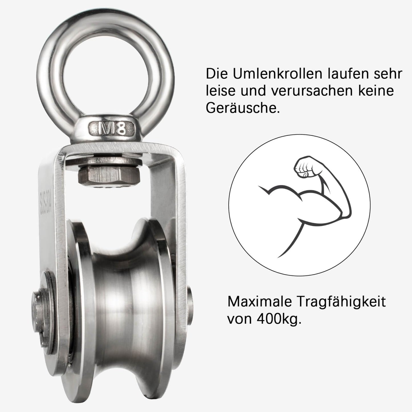 2 pieces of pulley rope, made of stainless steel with 2 ball bearings.