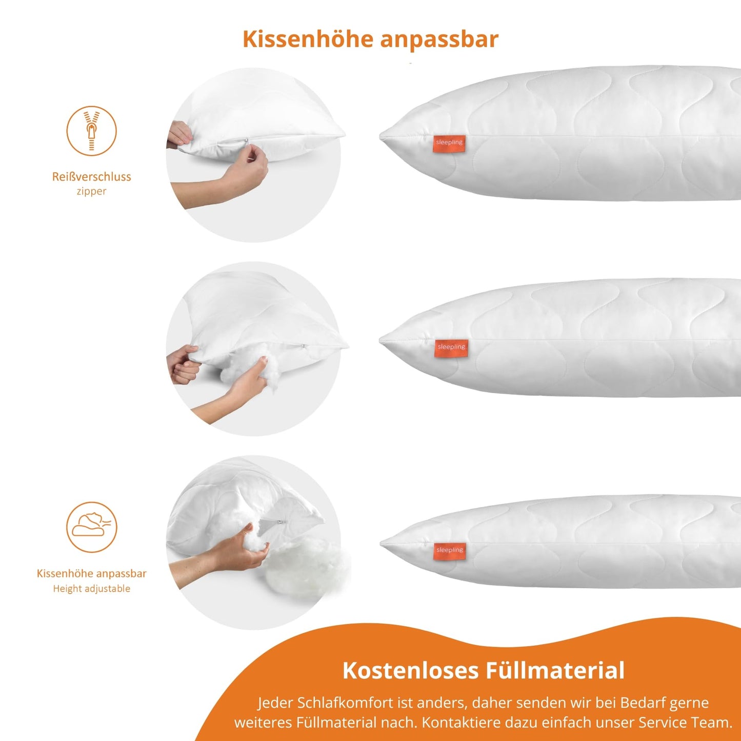 Sleeping pillow 80x80 cm set of 4, hypoallergenic, washable, Made in EU, Oeko-Tex, large bed pillow 80 x 80, cushions, pillows, 4 pieces, comfort 100.