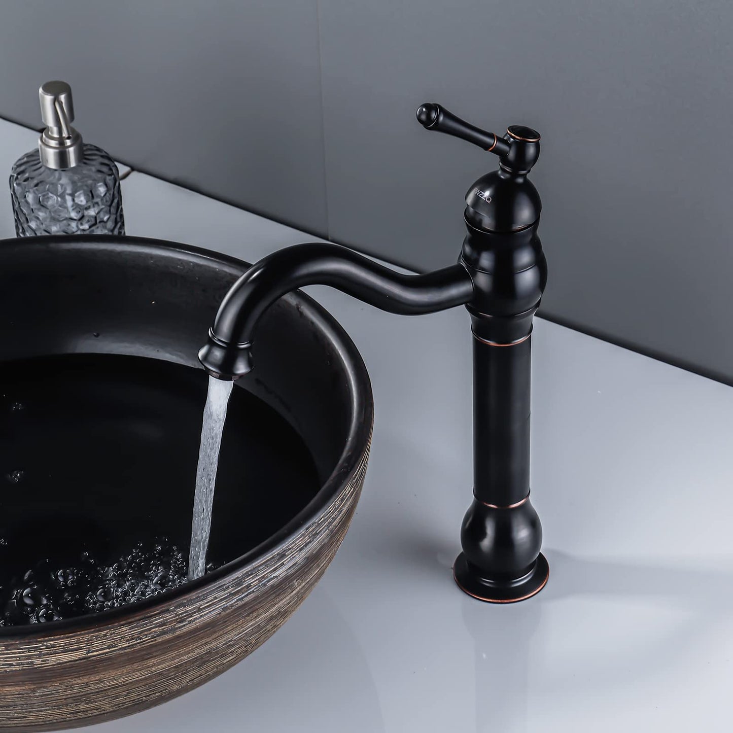 FWZZQ Black Retro Bathroom Faucet, Basin Faucet High 360° Swivel, Single Handle Sink Faucets, Nostalgic Brass Bathroom Mixer Tap for Bathroom