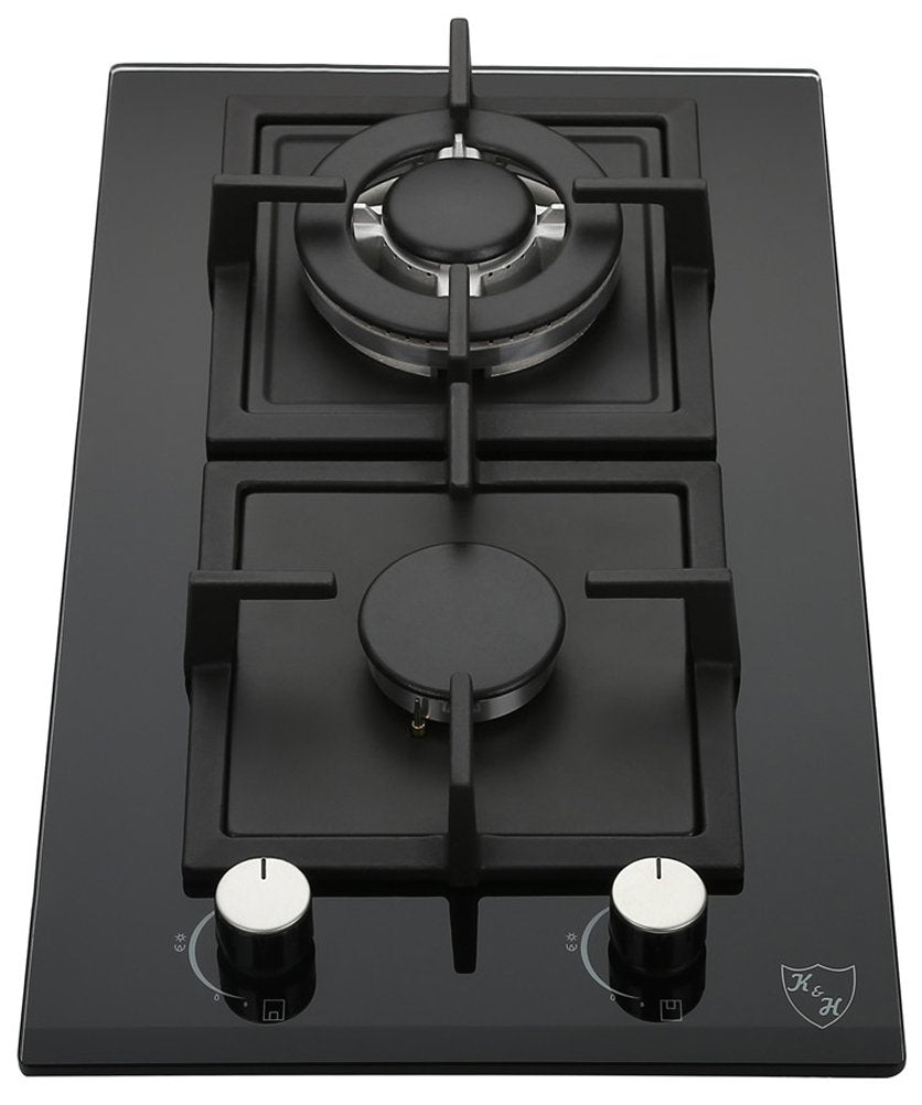 K&H Domino 2 zone glass gas hob 30cm wok burner natural gas built-in with thermocouple flame failure system 2Z-KHGW