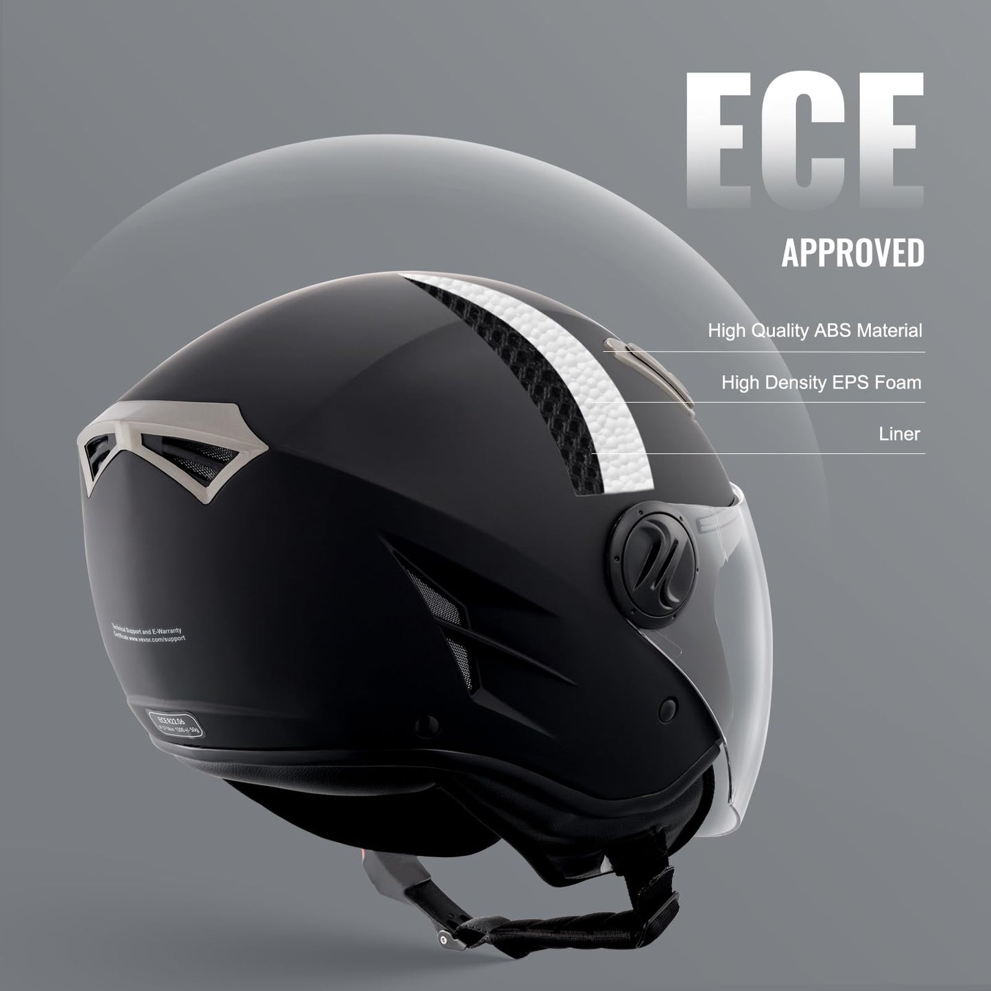 VEVOR Motorcycle Helmet Motocross Helmets 3/4 Face Size S, ABS Helmets with Bluetooth Communication & Interchangeable Visor, ECE Approved Comfortable Motocross Helmet, for Teens & Adults in Black.
