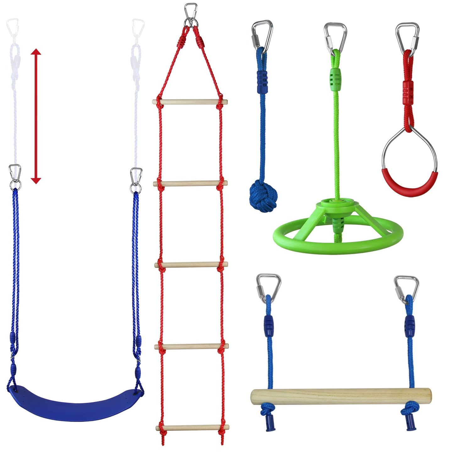 ALPIDEX Ninja Line Kids Slackline Obstacle Set Gymnastic Rings Rope Knot Swing Climbing Ladder Accessories Expandable Warrior Course 7 Year Warranty on Material*, Style: Max