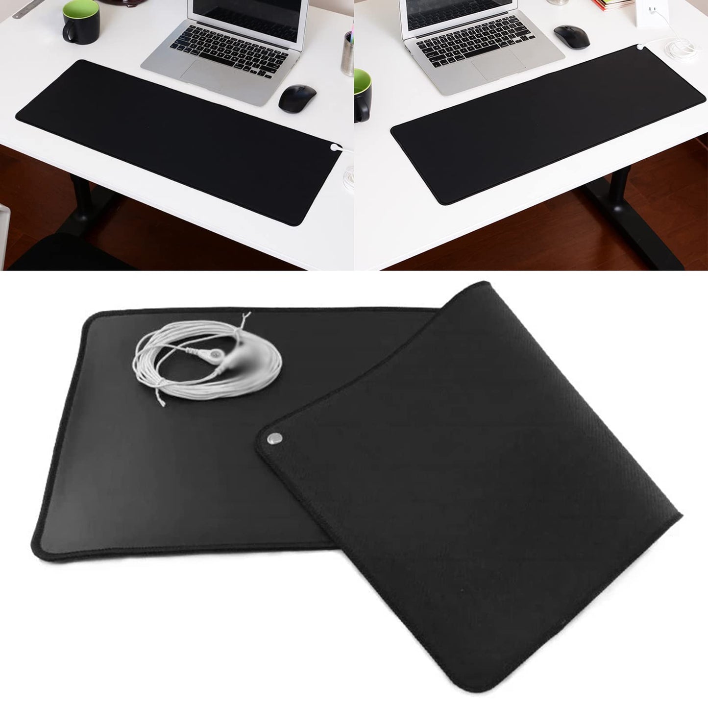Grounding mat set with EU grounding cable, Grounded mouse pad Grounding pad, Anti-static mat, Grounding mat for under the desk, table, sofa, yoga mat (25*68CM)