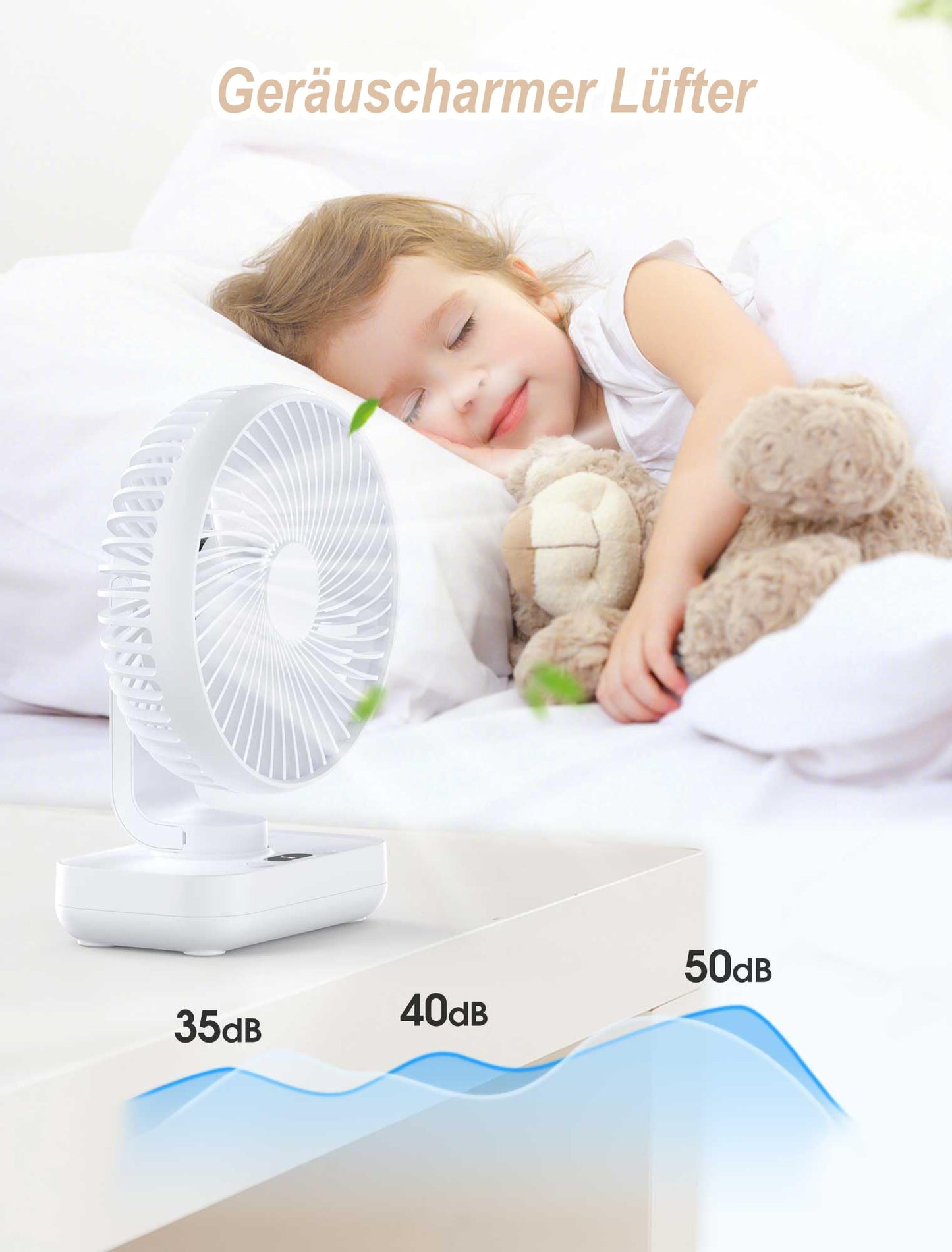 Joneytech Fan Quiet Automatic Oscillating, 4000mAh Battery USB Desk Fan 4 Speeds for Desk, Home, Picnics, and Office - LED Digital Display, 12V Mini Fan.