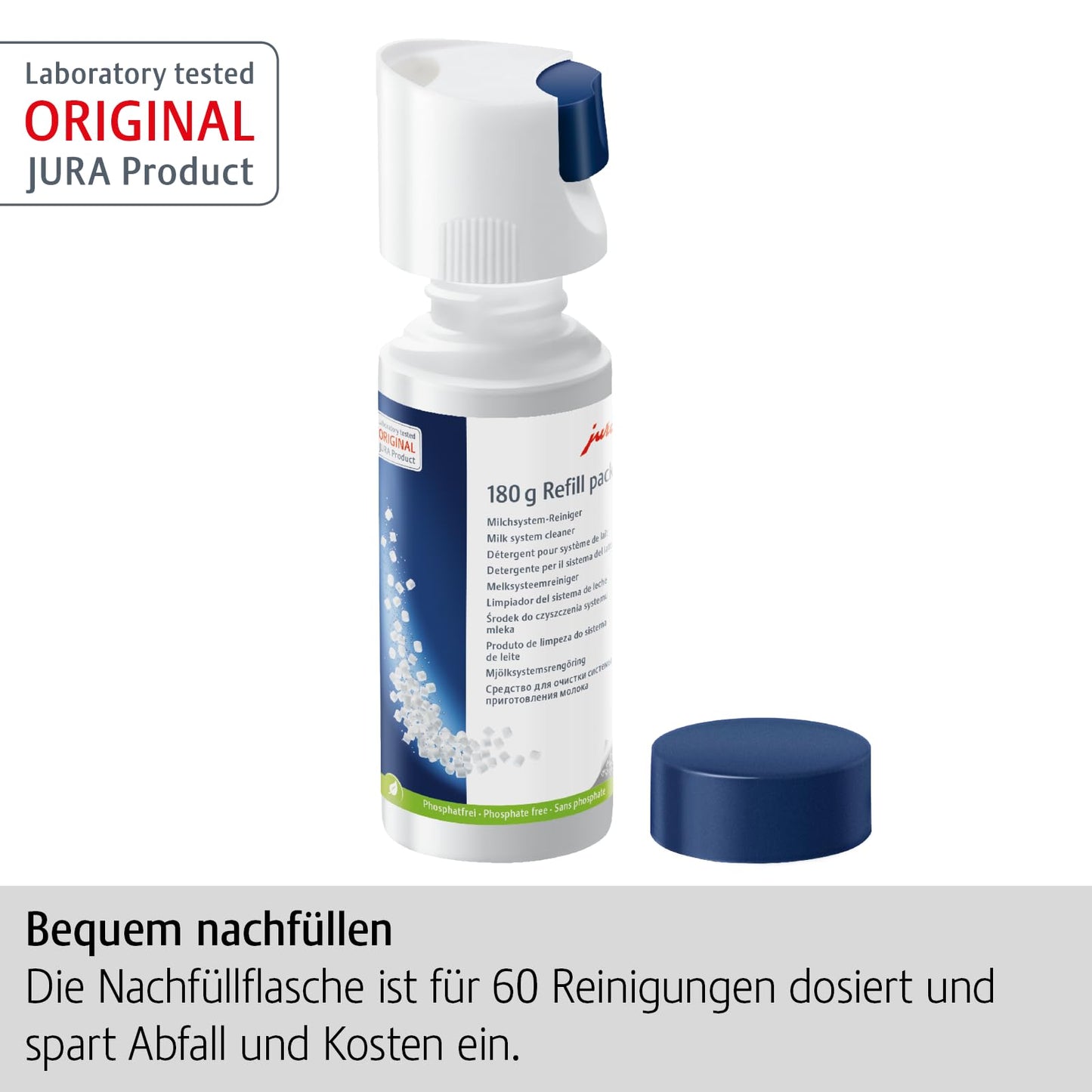 JURA original - Mini-Tabs for milk system cleaning for 60 cleanings - TÜV-certified hygiene - 180g refill bottle - 24212, white