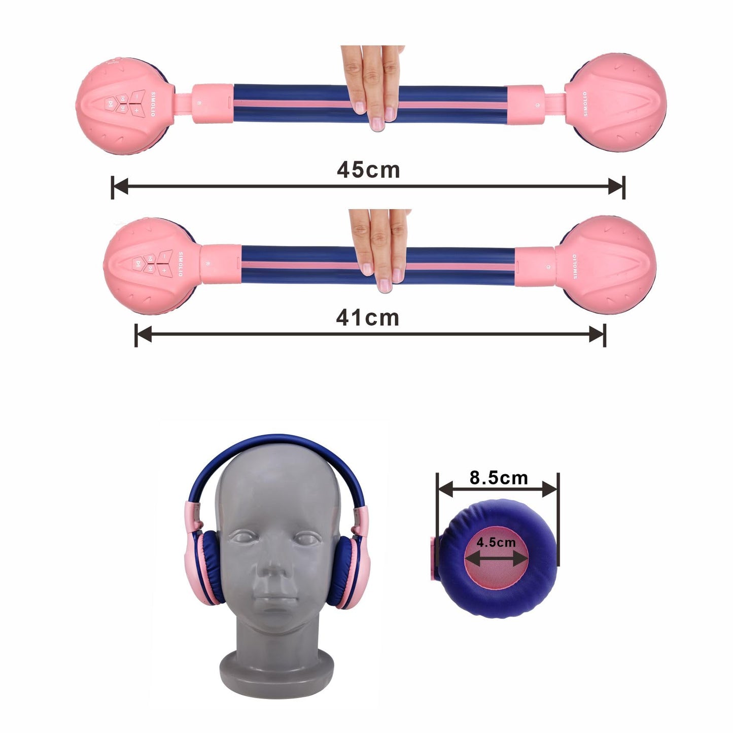 SIMOLIO 2 Pack Wireless Bluetooth Headphones for Kids with Hard Case and Share Port, Kid-friendly wireless headphones with Limited Volume, Over-Ear Wireless Headphones for Girls, Boys Mint+Pink