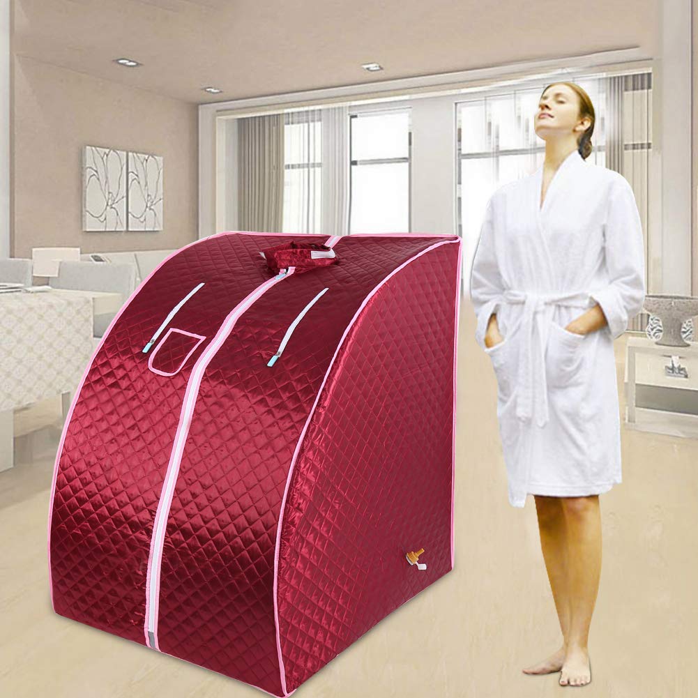 Portable sauna, mini steam sauna for home. Single portable sauna room can relieve fatigue, promote weight loss, remote control with timing and temperature setting (75 * 35 * 25cm red).