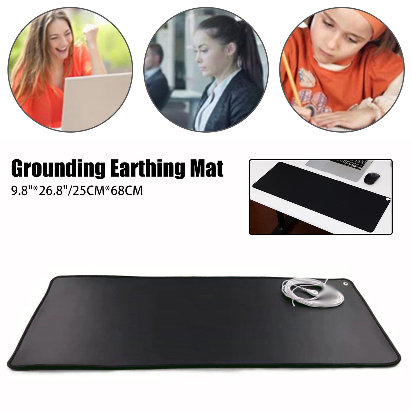 Grounding mat set with EU grounding cable, Grounded mouse pad Grounding pad, Anti-static mat, Grounding mat for under the desk, table, sofa, yoga mat (25*68CM)
