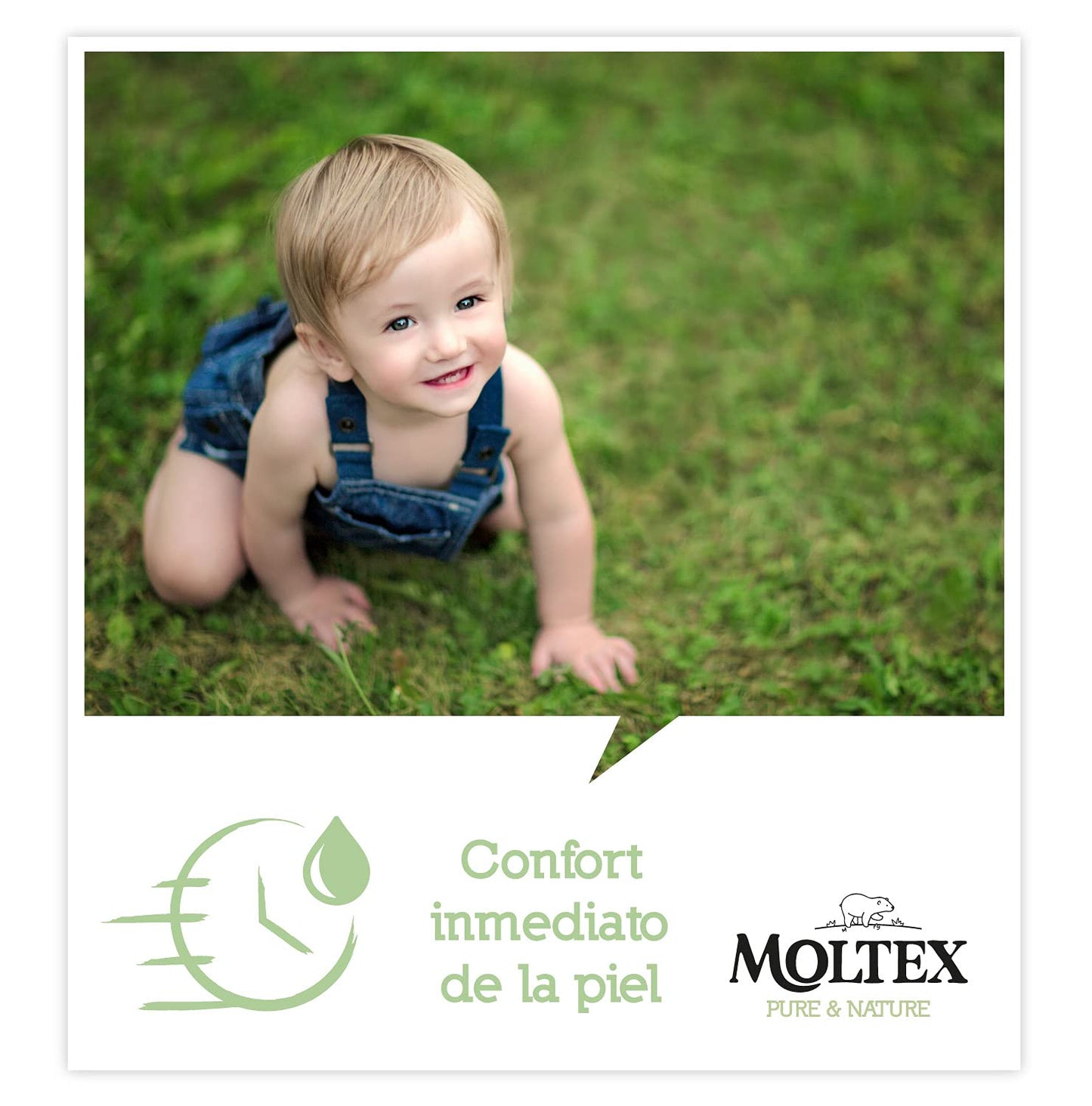 Moltex Pure & Nature 200 white Eco diapers with printed design, Size 4 (9-15 kg), 4 bags of 50 pieces.