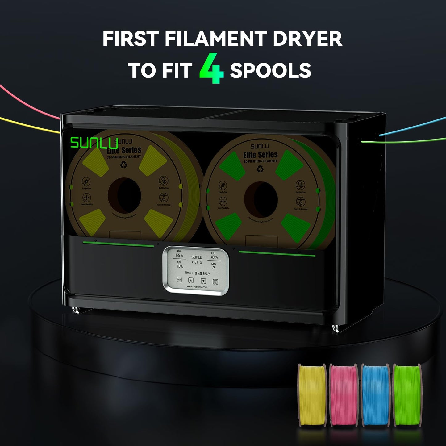 2025 SUNLU Official Filament Dryer Box S4, Upgrade 4-Spool Filament Dehydrator with temperature balance/fast heating/automatic moisture control, for PLA TPU PETG ABS Nylon PA