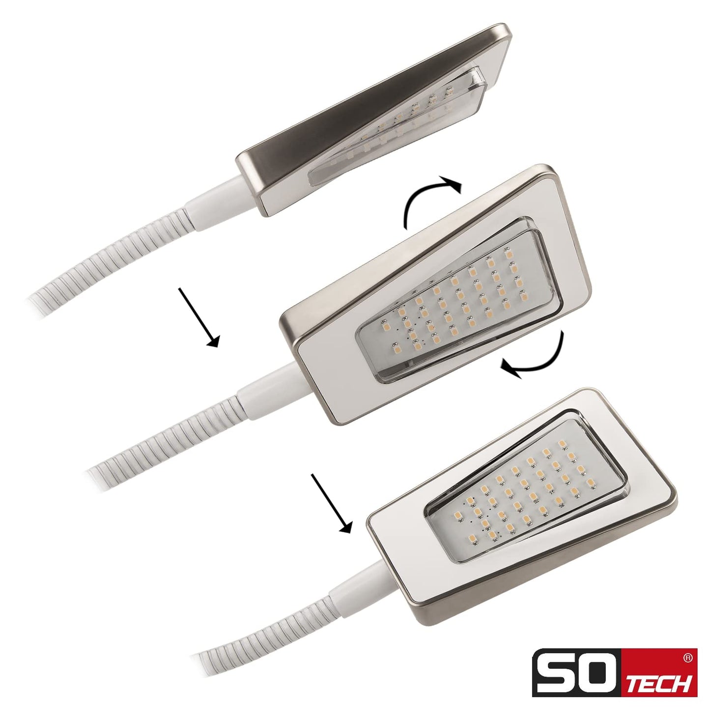 2 x SO-TECH® LED bed light Luminoso white incl. 1 x power supply flexible reading light swan neck light