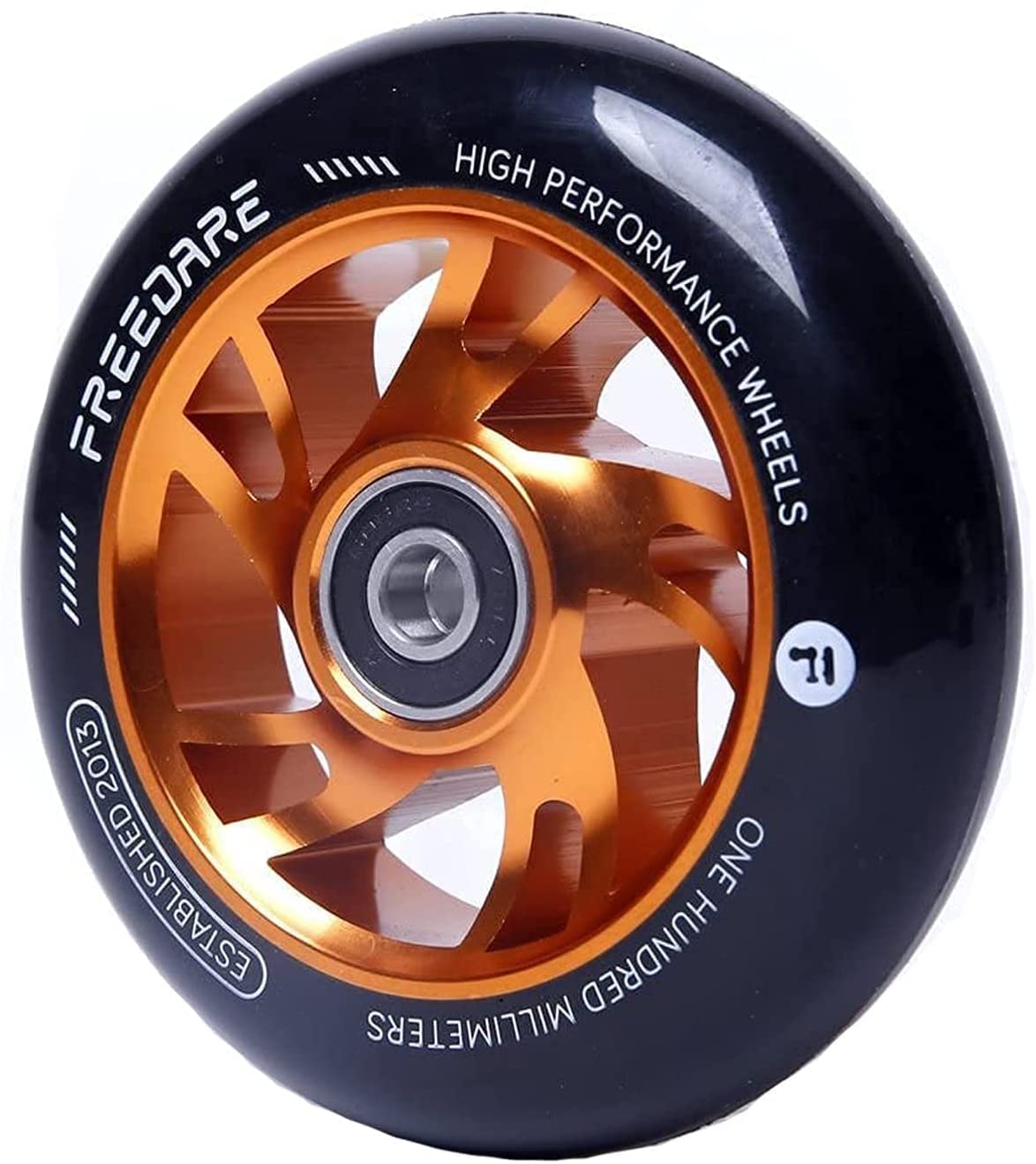 FREEDARE Pro Stunt Scooter Wheels 100mm, ABEC 7 Bearings, 89A Super Rebound PU Stunt Roller Wheels, 2 Pieces (Orange)