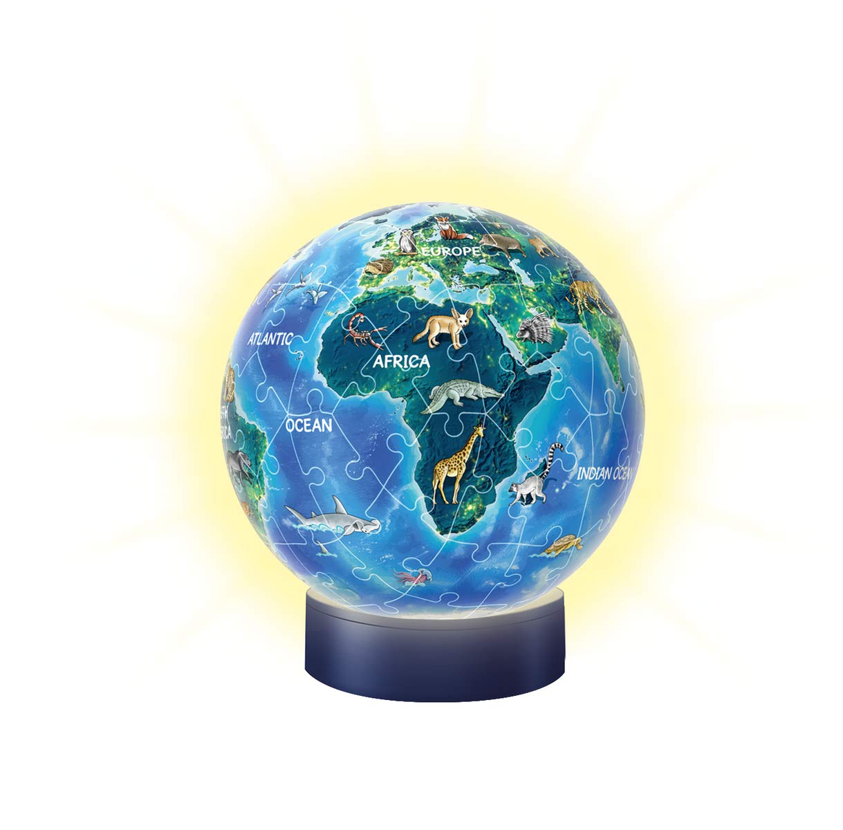 Ravensburger 3D Puzzle 11843 - Nightlight Puzzle-Ball Horses on the Beach - 72 pieces - for ages 6 & 3D Puzzle 11844 - Nightlight Earth at Night - 72 pieces - Puzzle-Ball Globe for ages 6