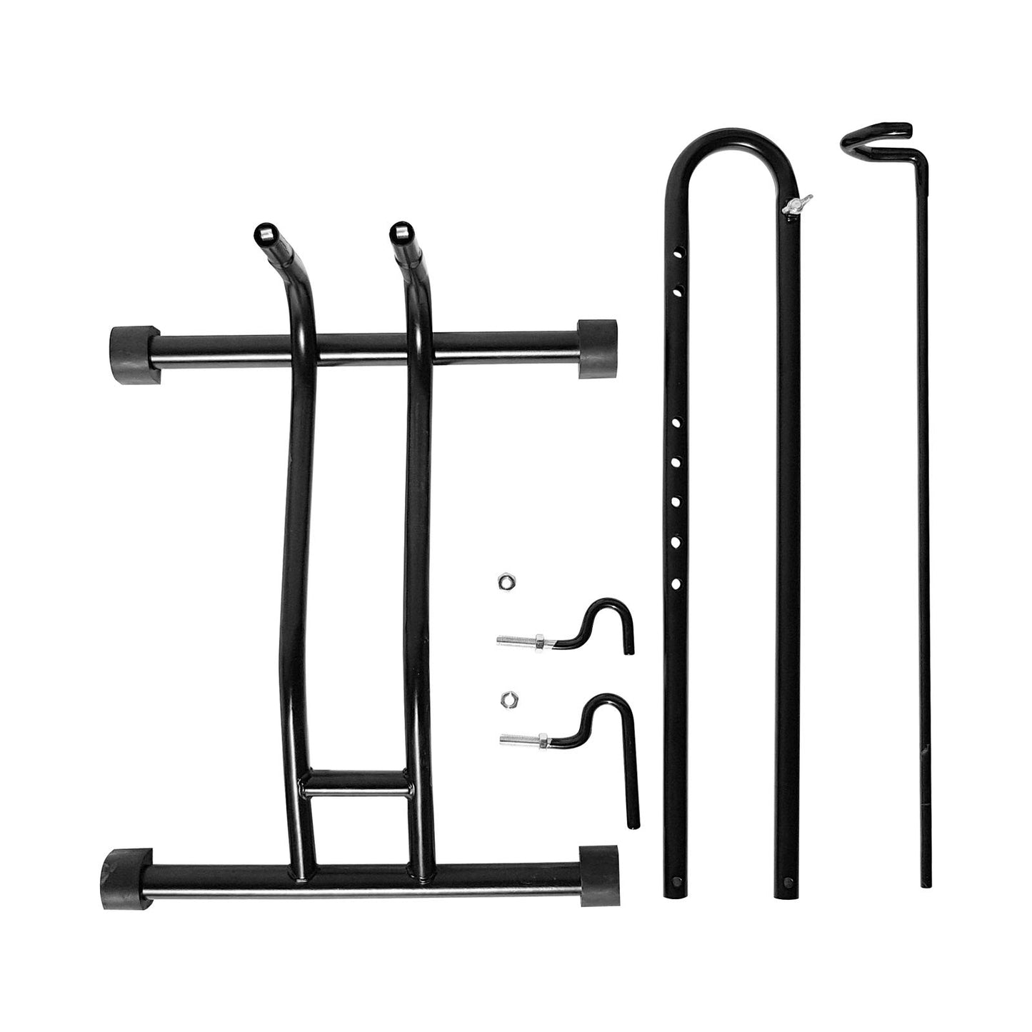 WELLGRO® Bike Stand - Steel, black, secure stand, hooks with plastic coating, 3 functions: suitable for horizontal and vertical hanging or placing upright.