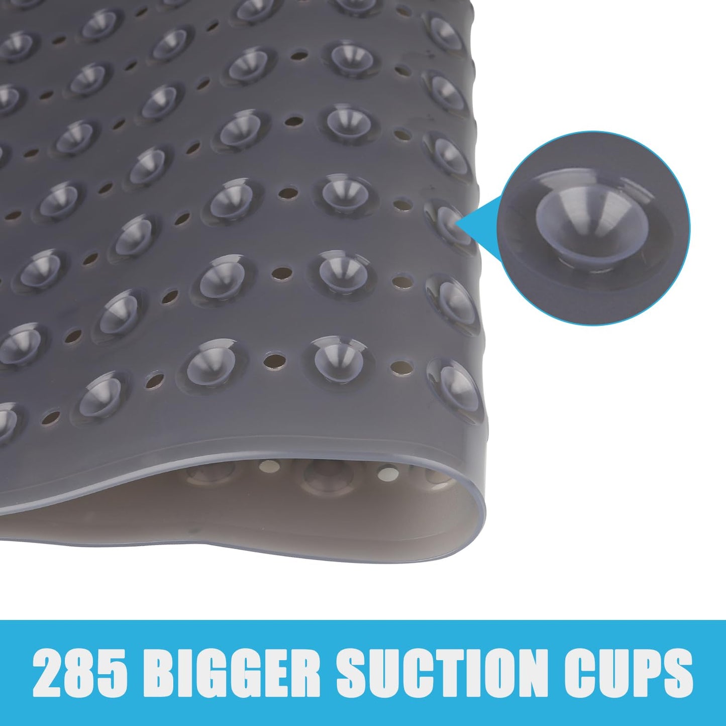 Leeko 80x80cm shower mats, non-slip bath mat with 285 suction cups and drainage holes, PVC material BPA free shower mat, mold-resistant, machine washable anti-slip bath mat (Grey)