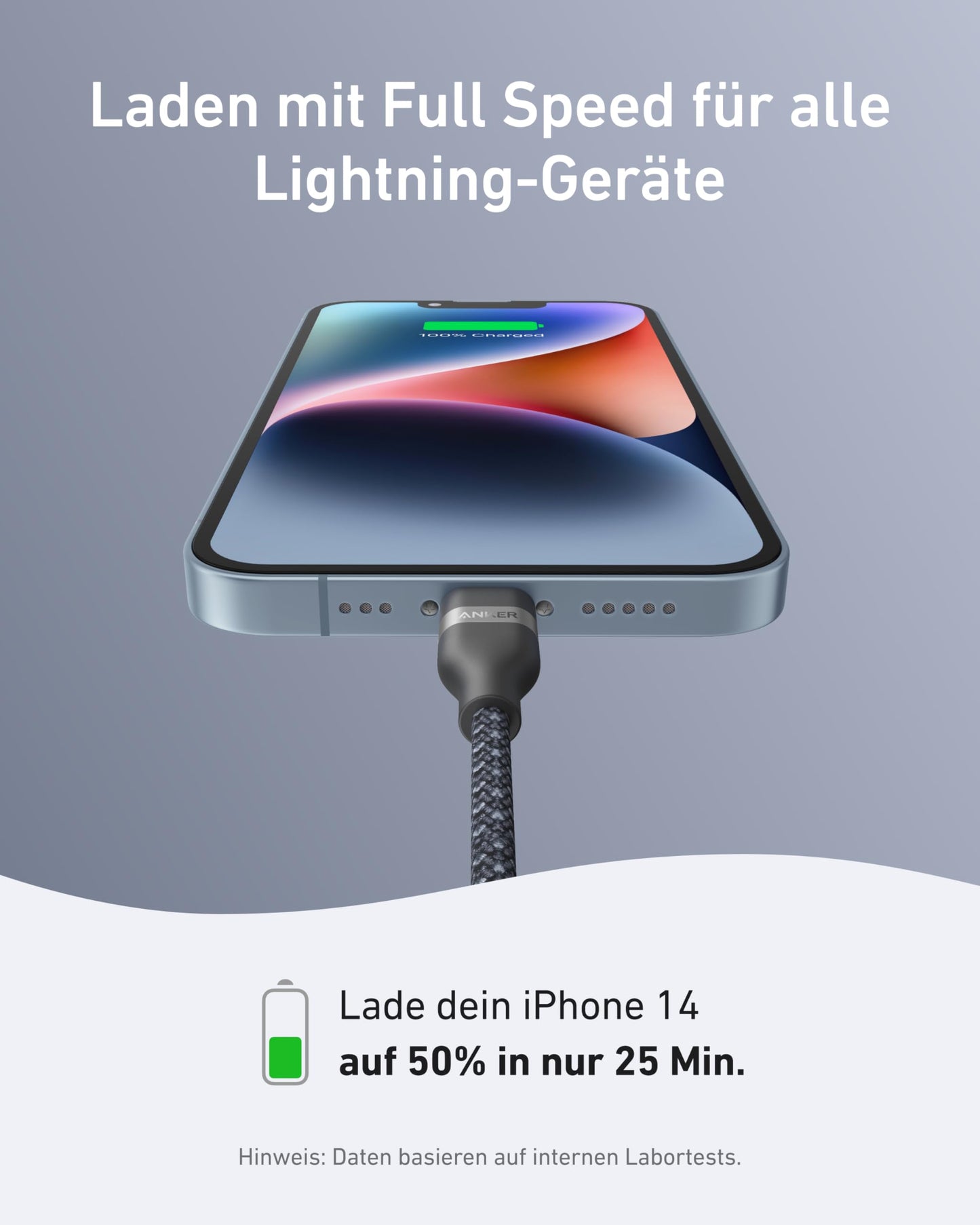 Anchor USB C Lightning Cable, Upcycled Woven USB C to Lightning Cable 180cm, ultra-fast charging cable for iPhone 14/13/12/11 Series and more.
