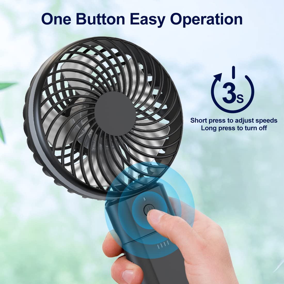gabless USB fan, handheld fan with 5200mAh battery, USB desk fan 20 hours working time, mini fan 5 levels strong wind, small fan quiet for office bedroom