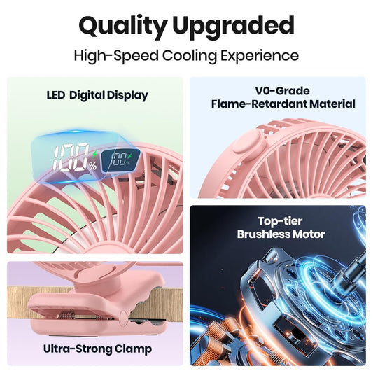 TOPK 5000mAh Clip Fan, Rechargeable Ultra Quiet Clamp Fan with 720° Rotation, Personal Portable Desk Fan for Office Home Lounge Outdoor