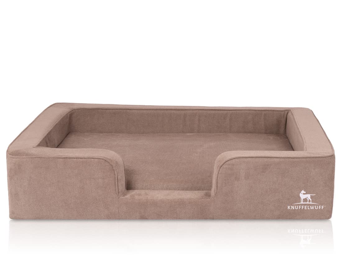 Cuddlywuff orthopedic dog bed with reversible velour pillow Bellamy 80 x 60cm Brown - Removable cover - machine washable - for large, medium, and small dogs