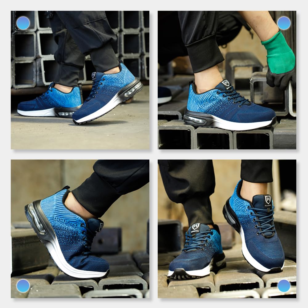 Nasogetch safety shoes for women and men Steel toe cap shoes Work shoes Athletic Breathable Blue EU 37