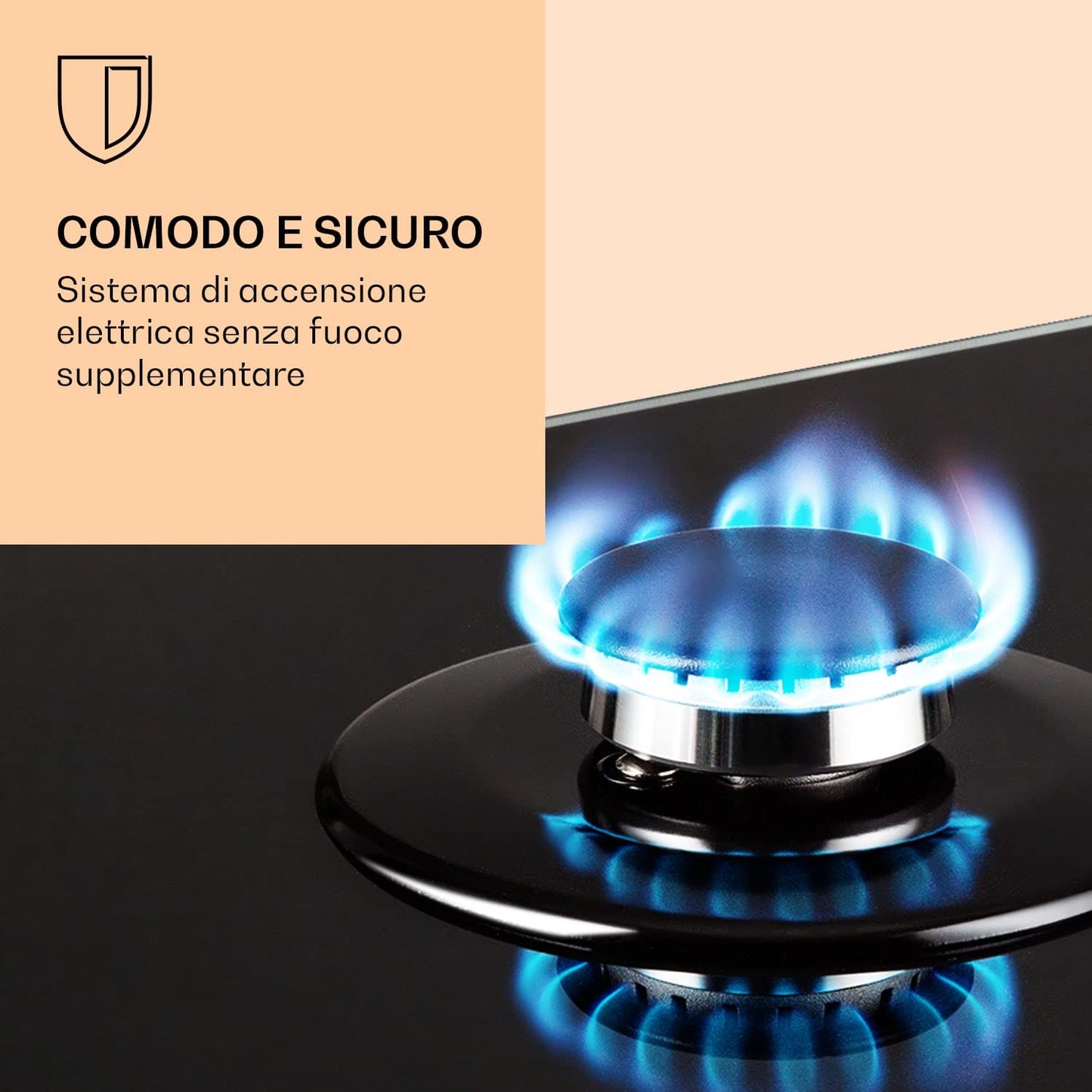 Clearstone Victoria - Gas hob, built-in, Sabaf burners, natural gas/propane, safety valves, automatic shutdown, cast iron pot supports, retro-style ceramic glass, 2 burners, black