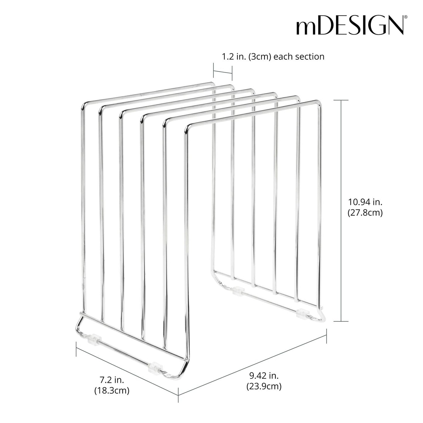 mDesign metal dish rack for baking trays - compact pot lid holder for kitchen cabinet - space-saving stand for cookware - silver-colored.