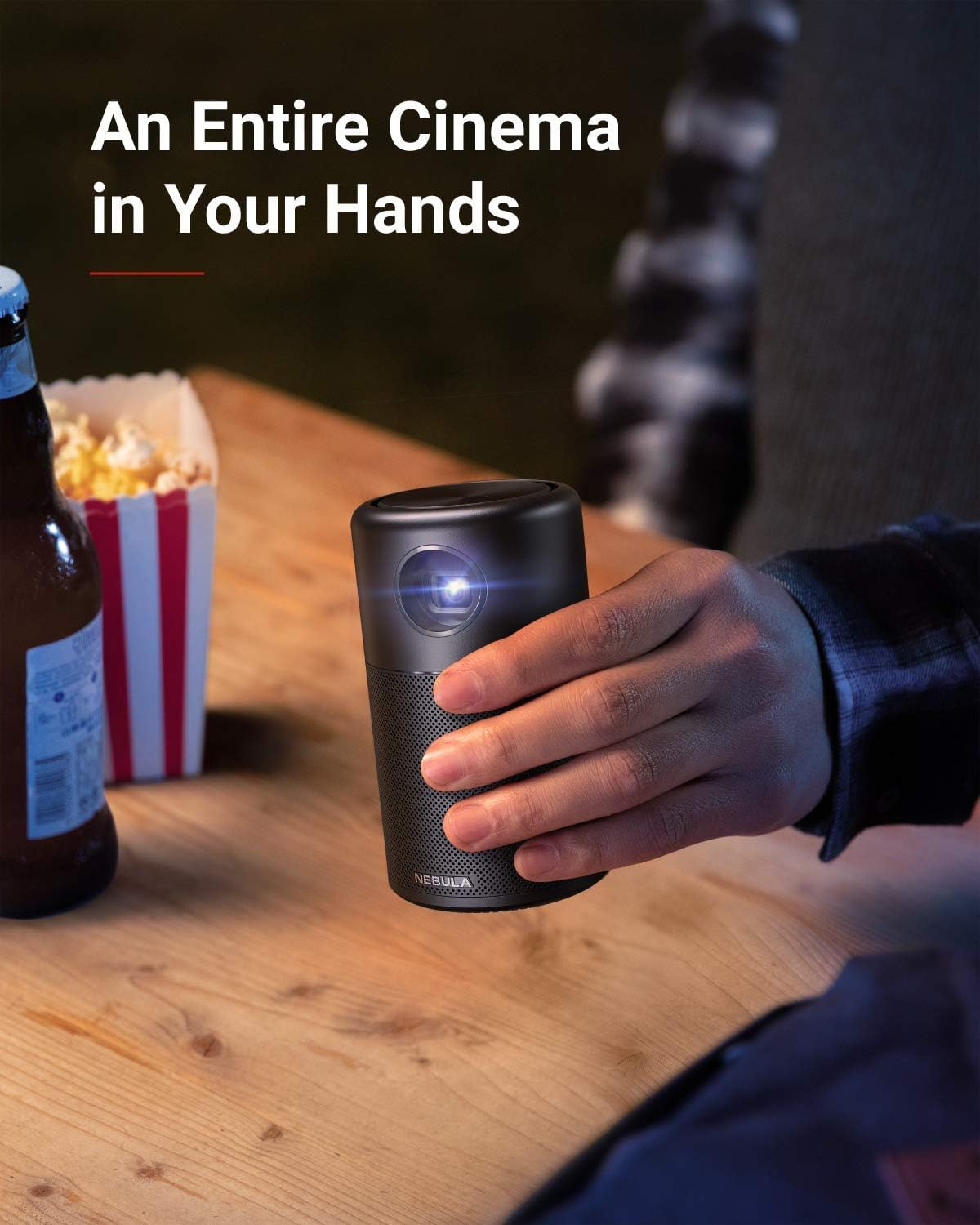 Anker Nebula Capsule Mini Portable Video Projector, Mini Smart Wi-Fi Video Projector, 100 lumens Output, 360° Speaker, 4-hour Video Playback Battery Life, Home Entertainment.
