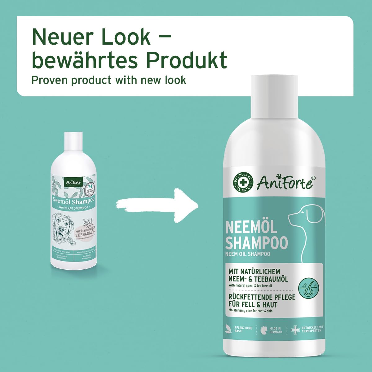 AniForte Neem Oil Shampoo for Dogs 500ml - Dog Shampoo against Itching, Mites, Fleas, Ticks, Skin-friendly, Nourishing & Easy to comb, Coat Care & Shine, Pleasantly Scented